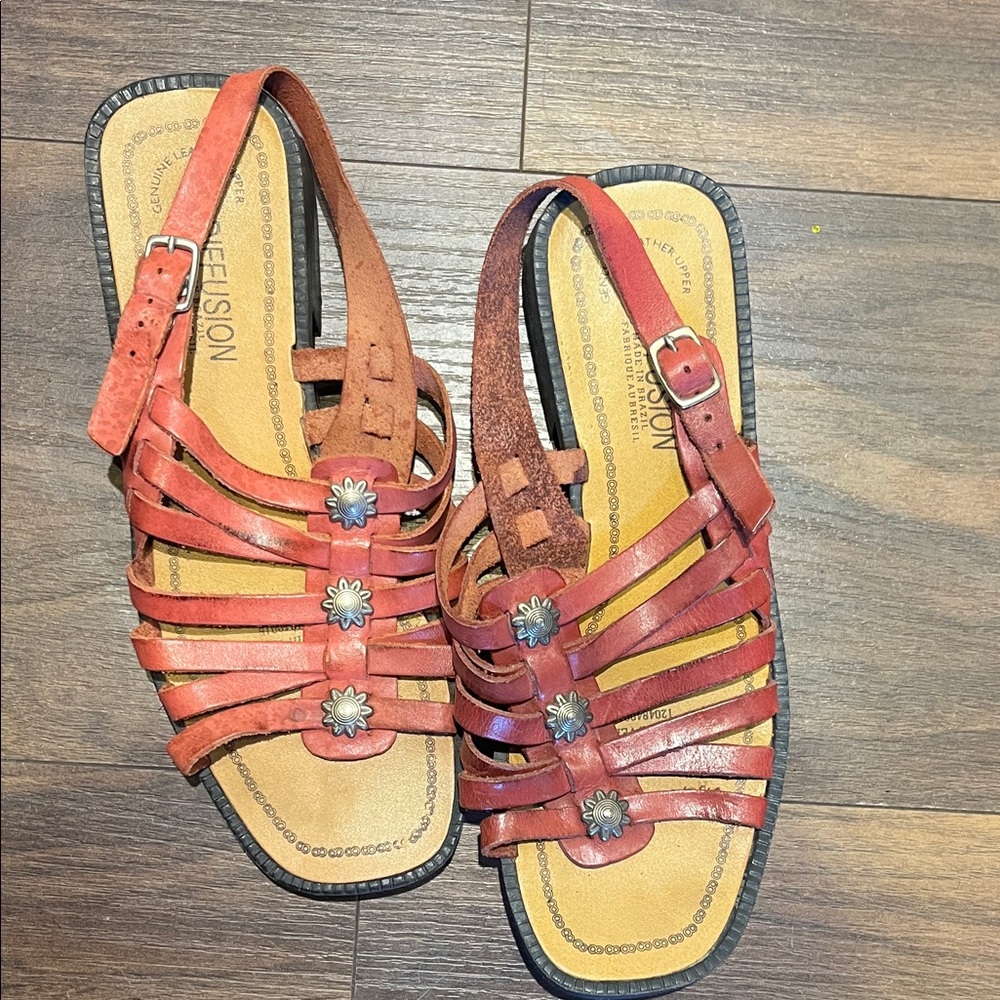 Women's Red Leather Sandals